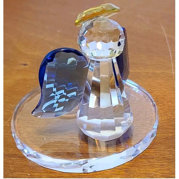 Partylite Crystal Faceted Optic Angel Gold Halo Blue Tealight Holder 4” Tall - Picture 2 of 5